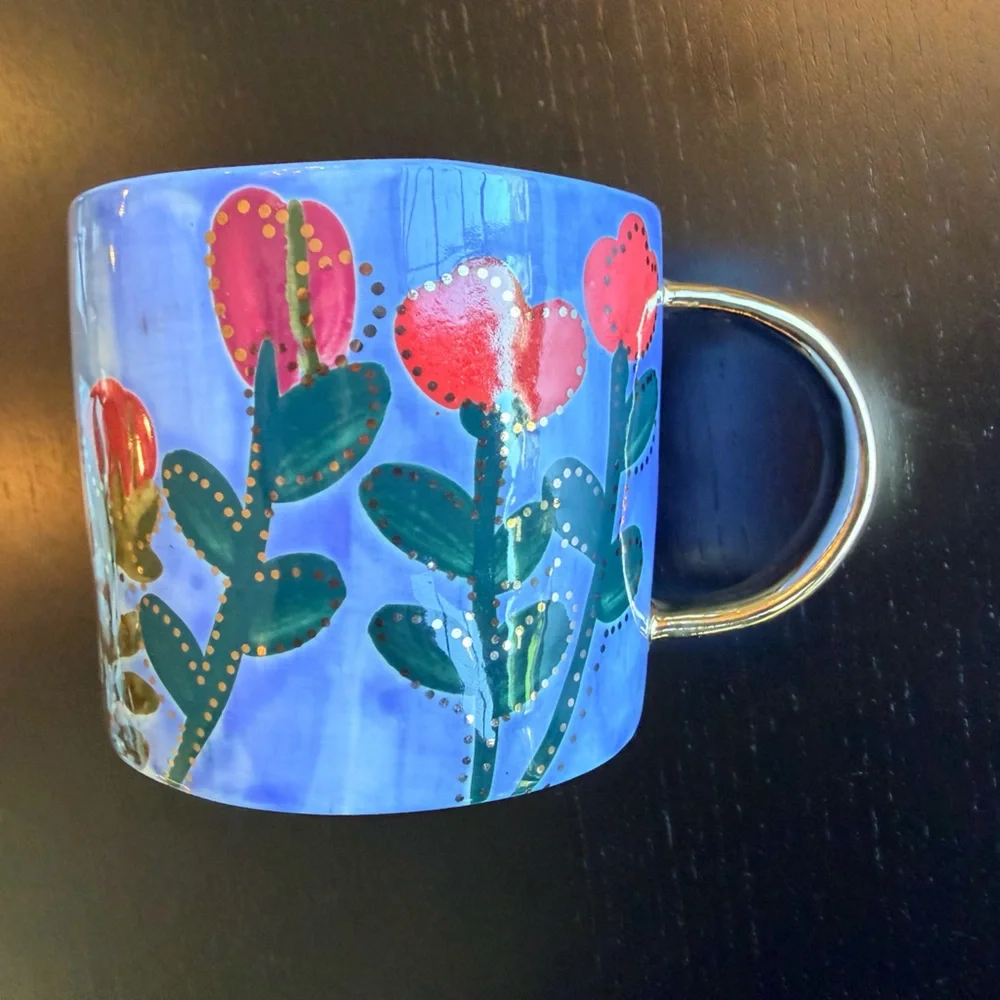 Anthropologie x Francesca Kaye Hand Painted Red, Blue, and Gold Tulip Mug - Picture 3 of 5